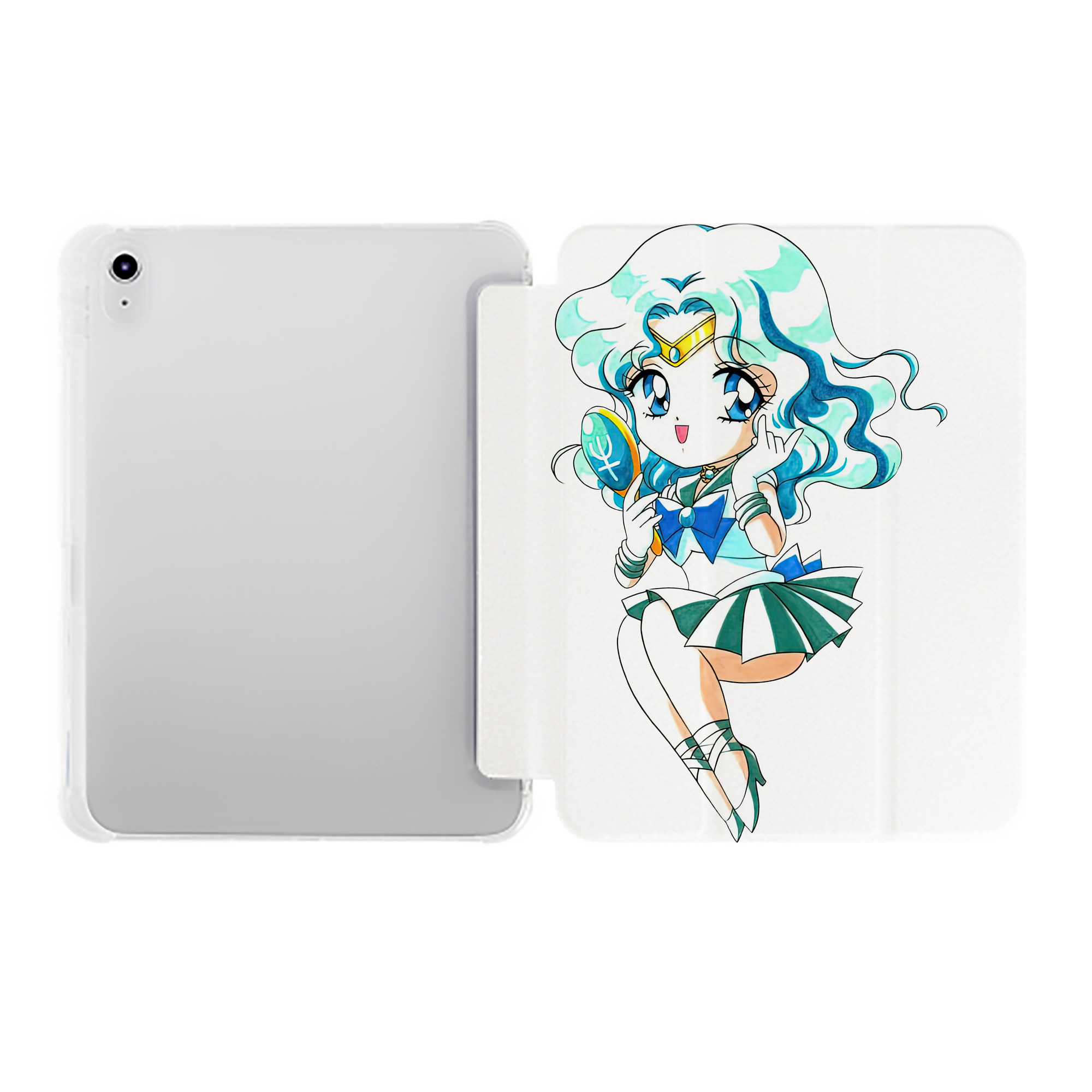 （画像用） 美少女戦士セーラームーン 海王 みちる（かいおう みちる） Sailor Moon Kaiou Michiru IPad ケース ペン収納付き 三つ折りスタンド PUレザー×シリコン 対応機種9.5/10.5/10.9インチ